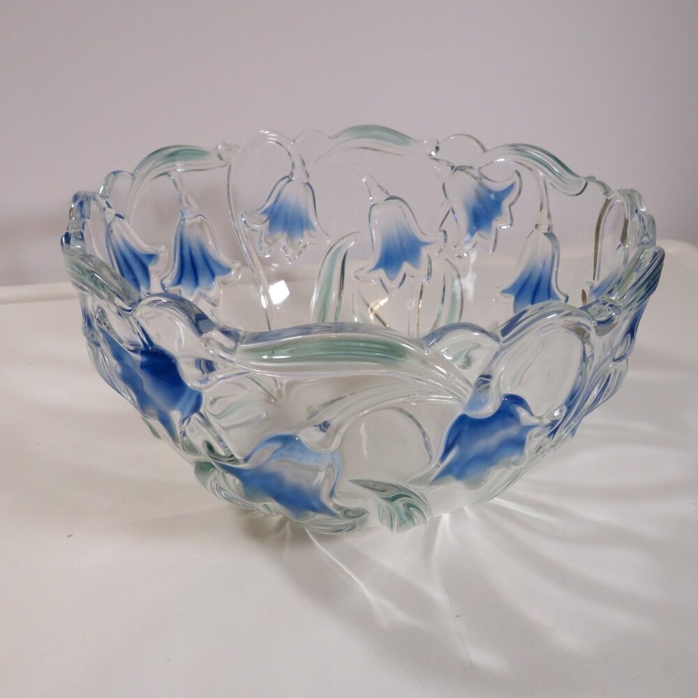 Mikasa Bluebells Flowers Blue with Green Leaves Stems Round Bowl